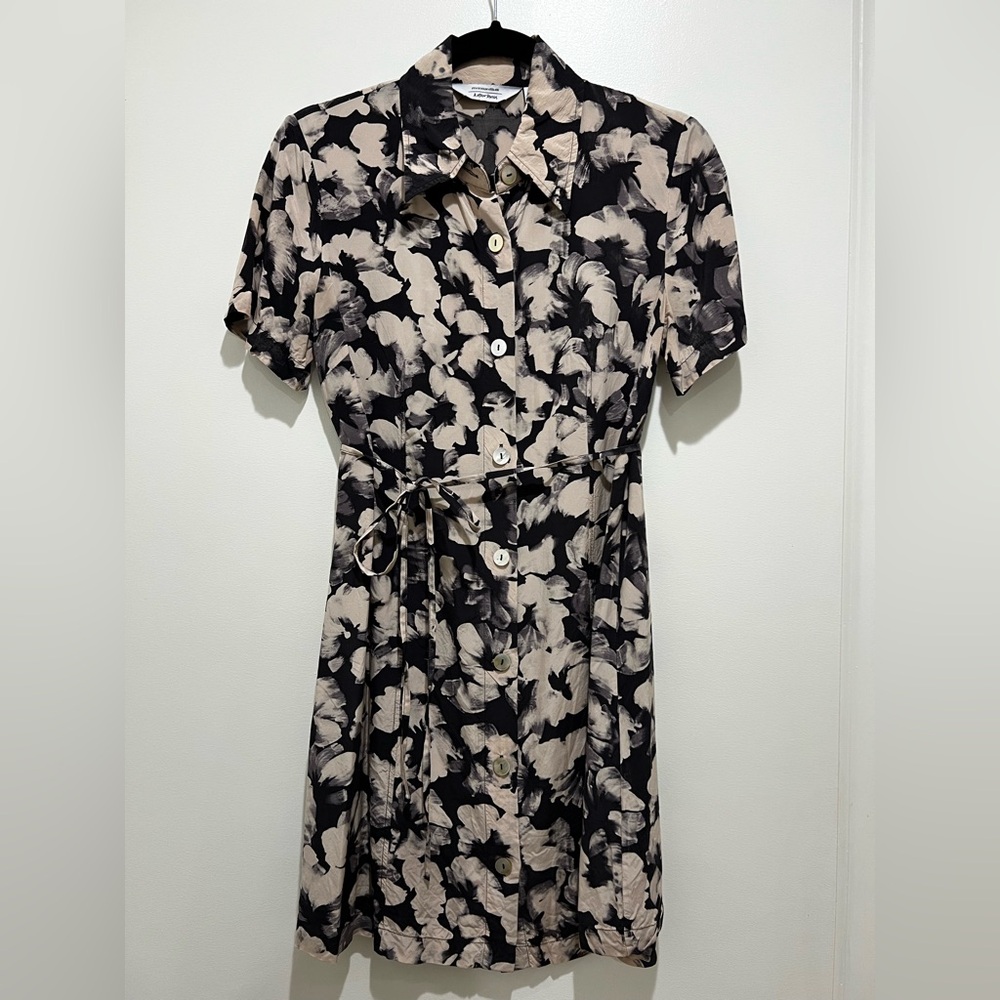 & Other Stories Dark Grey Cream Flower Mini Shirt Dress